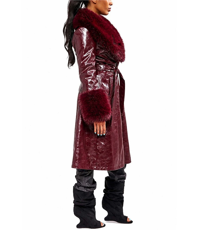 Azalea Wang Kaya Open Lapel Belted Faux Leather Trench Coat