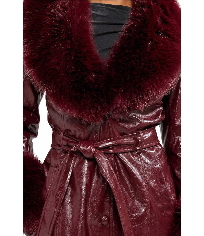 Azalea Wang Kaya Open Lapel Belted Faux Leather Trench Coat