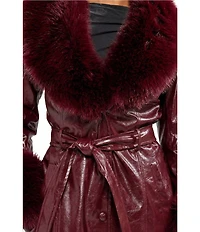 Azalea Wang Kaya Open Lapel Belted Faux Leather Trench Coat