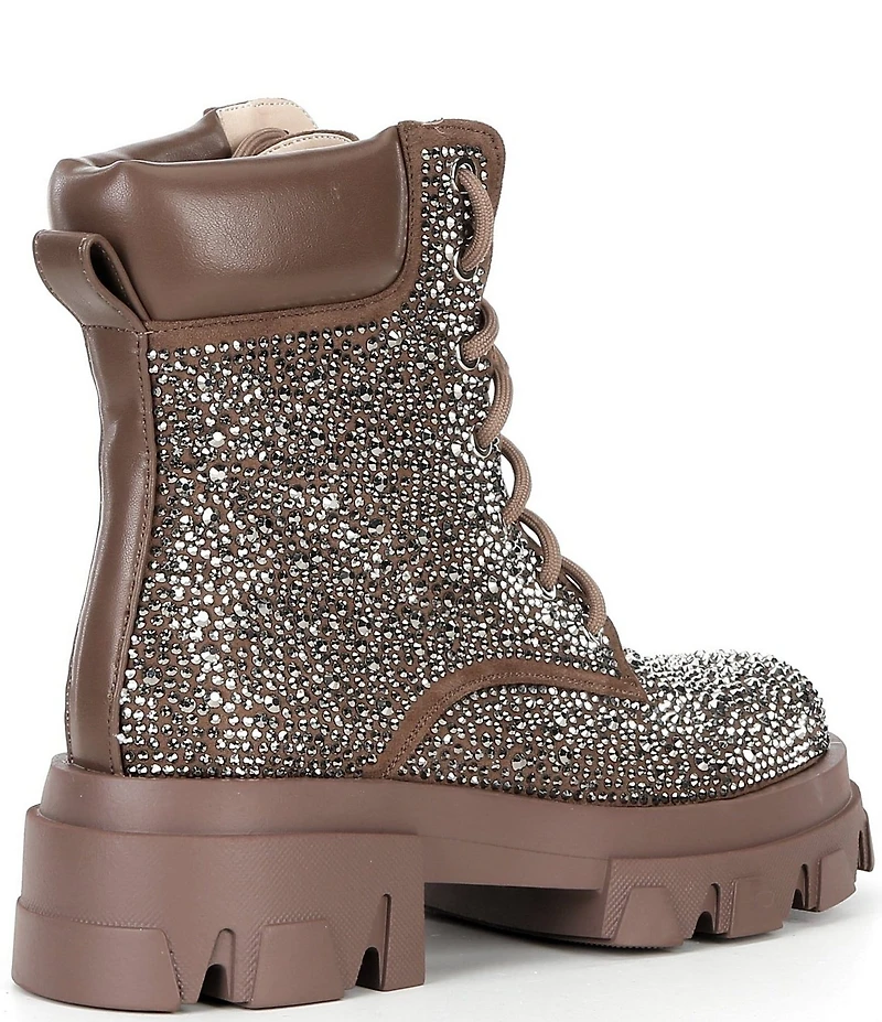 Azalea Wang Kayly Rhinestone Embellished Platform Combat Mid Calf Boots