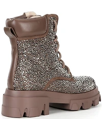 Azalea Wang Kayly Rhinestone Embellished Platform Combat Mid Calf Boots