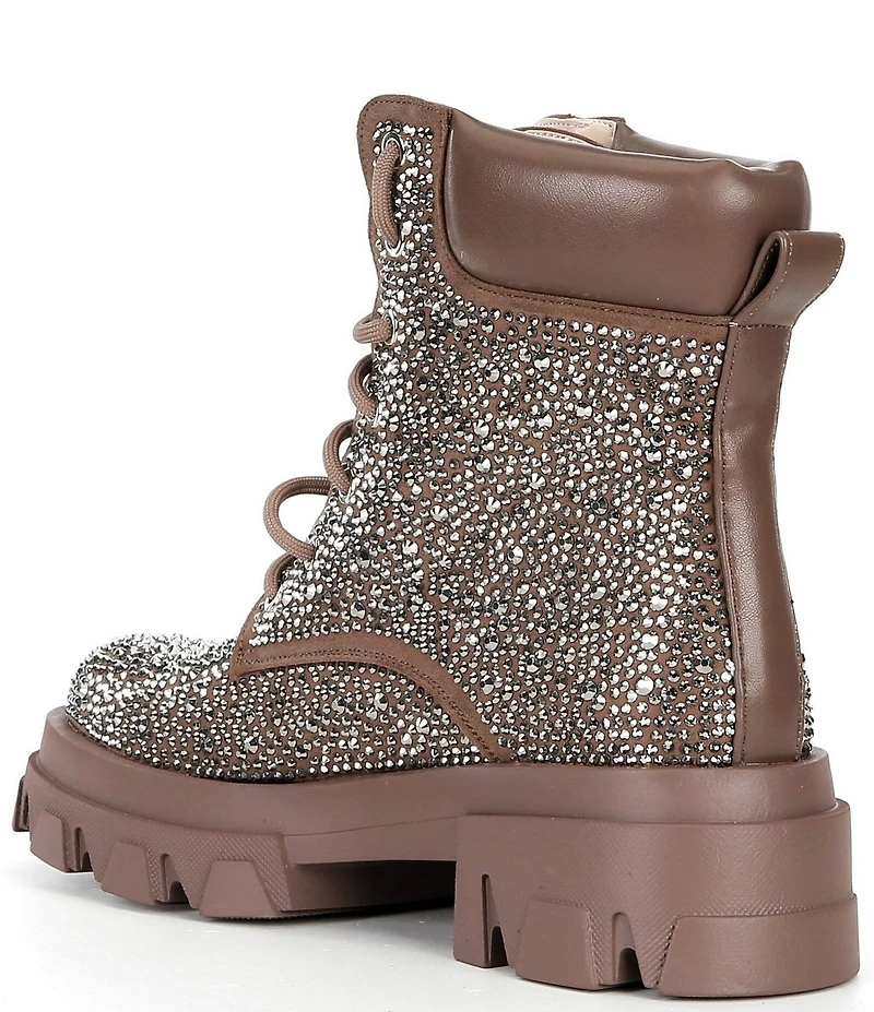 Azalea Wang Kayly Rhinestone Embellished Platform Combat Mid Calf Boots