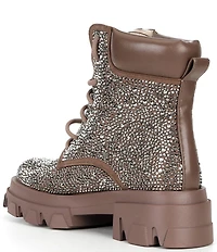 Azalea Wang Kayly Rhinestone Embellished Platform Combat Mid Calf Boots