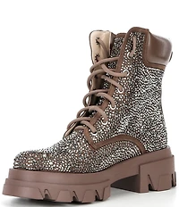 Azalea Wang Kayly Rhinestone Embellished Platform Combat Mid Calf Boots