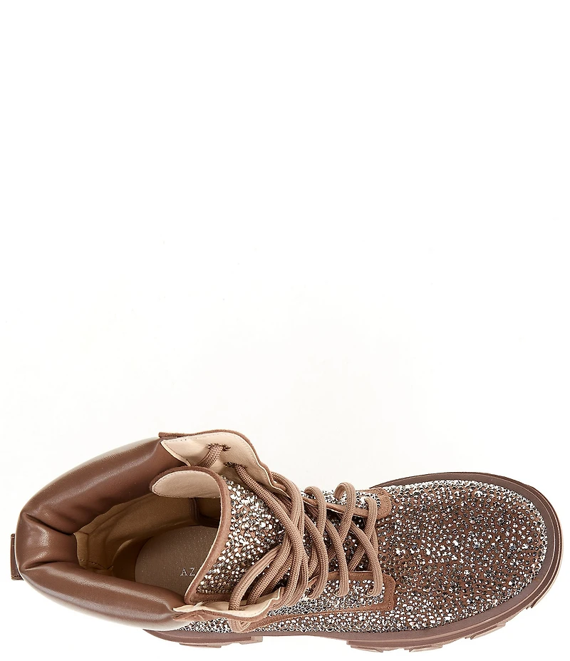 Azalea Wang Kayly Rhinestone Embellished Platform Combat Mid Calf Boots