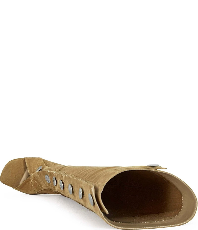 Azalea Wang Kazuki Button Hardware Peep Toe Stiletto Tall Boots