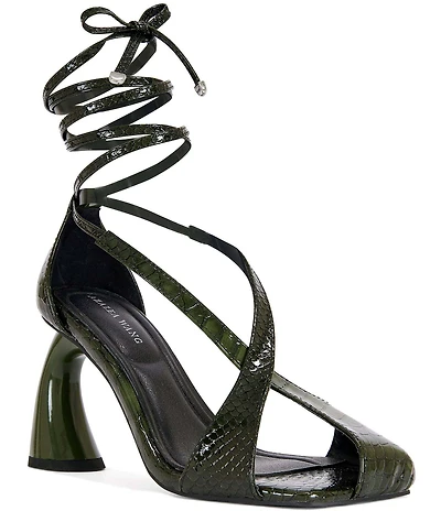 Azalea Wang Keleder Croco Print Square Split Toe Ankle Tie Sandals