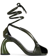 Azalea Wang Keleder Croco Print Square Split Toe Ankle Tie Sandals