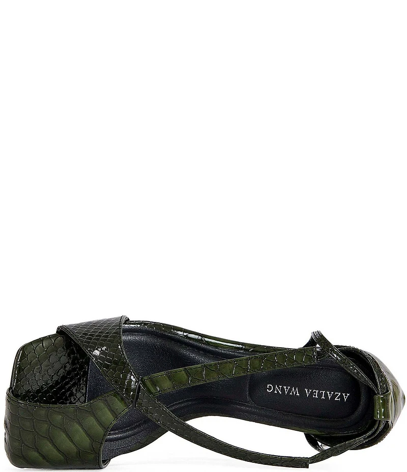 Azalea Wang Keleder Croco Print Square Split Toe Ankle Tie Sandals