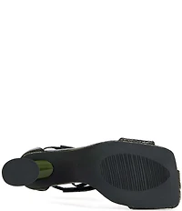 Azalea Wang Keleder Croco Print Square Split Toe Ankle Tie Sandals