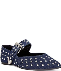 Azalea Wang Kennith Denim Studded Mary Jane Ballet Flats