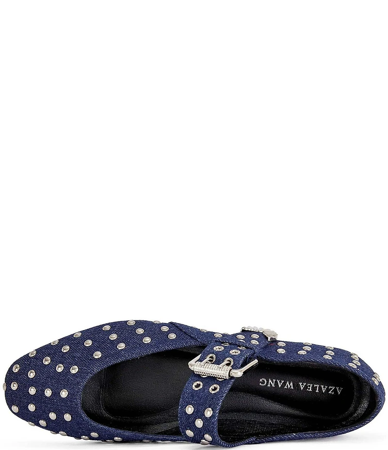 Azalea Wang Kennith Denim Studded Mary Jane Ballet Flats