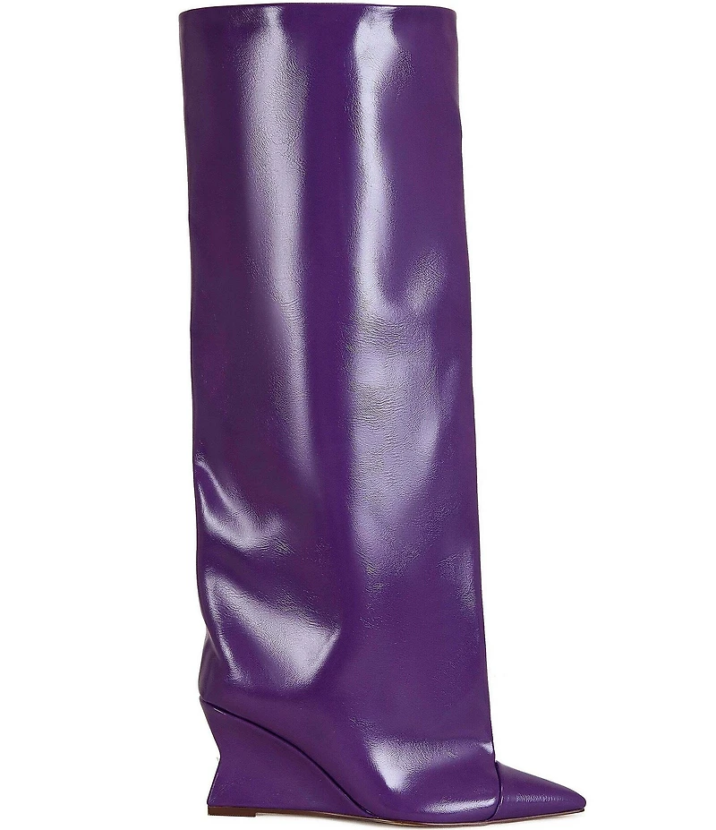 Azalea Wang Kenya Pointed Toe Wedge Over The Knee Boots