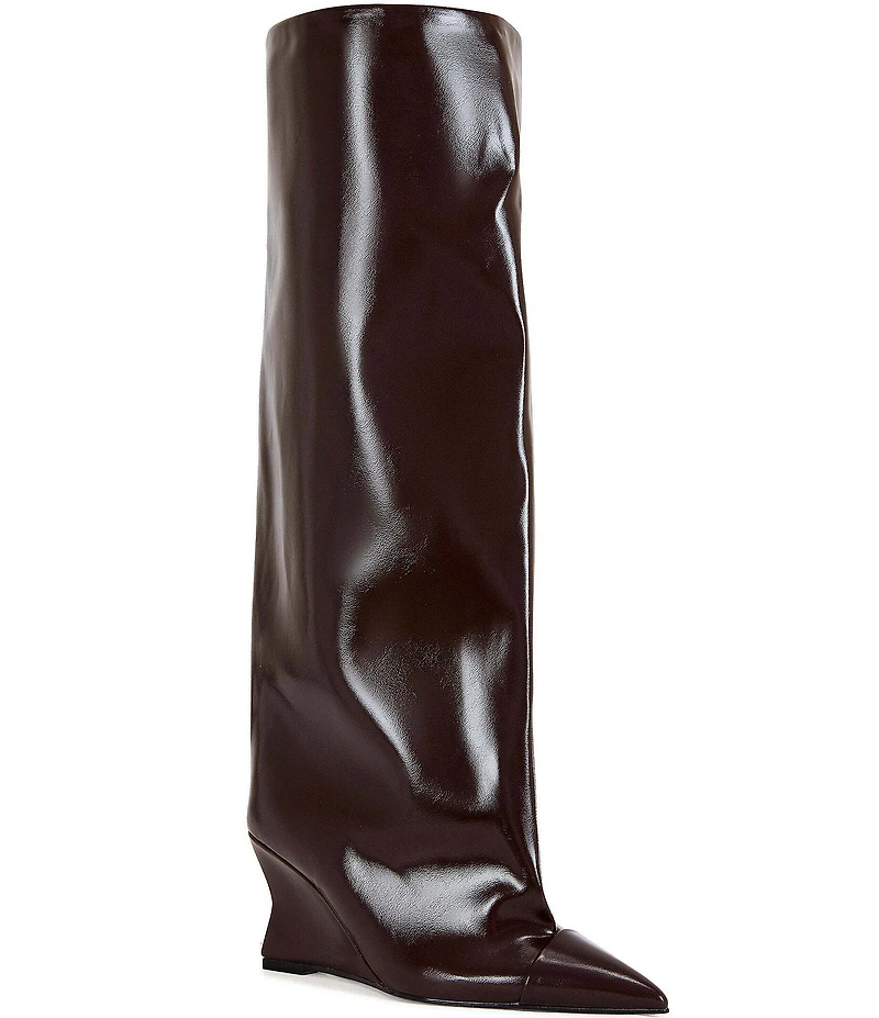 Azalea Wang Kenya Pointed Toe Wedge Over The Knee Boots