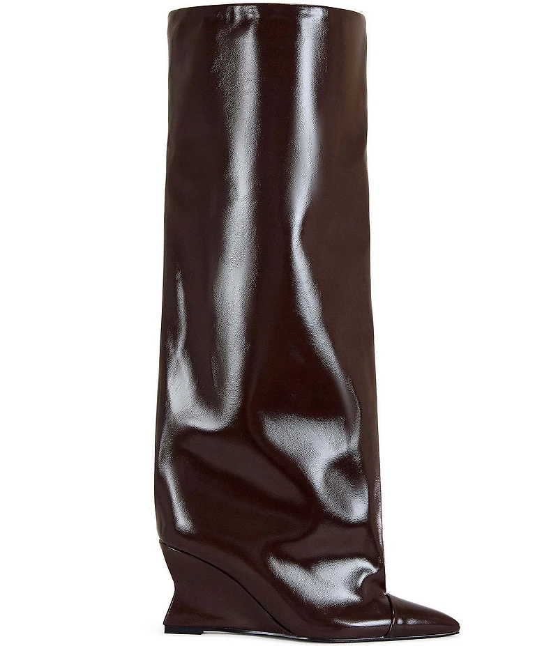 Azalea Wang Kenya Pointed Toe Wedge Over The Knee Boots