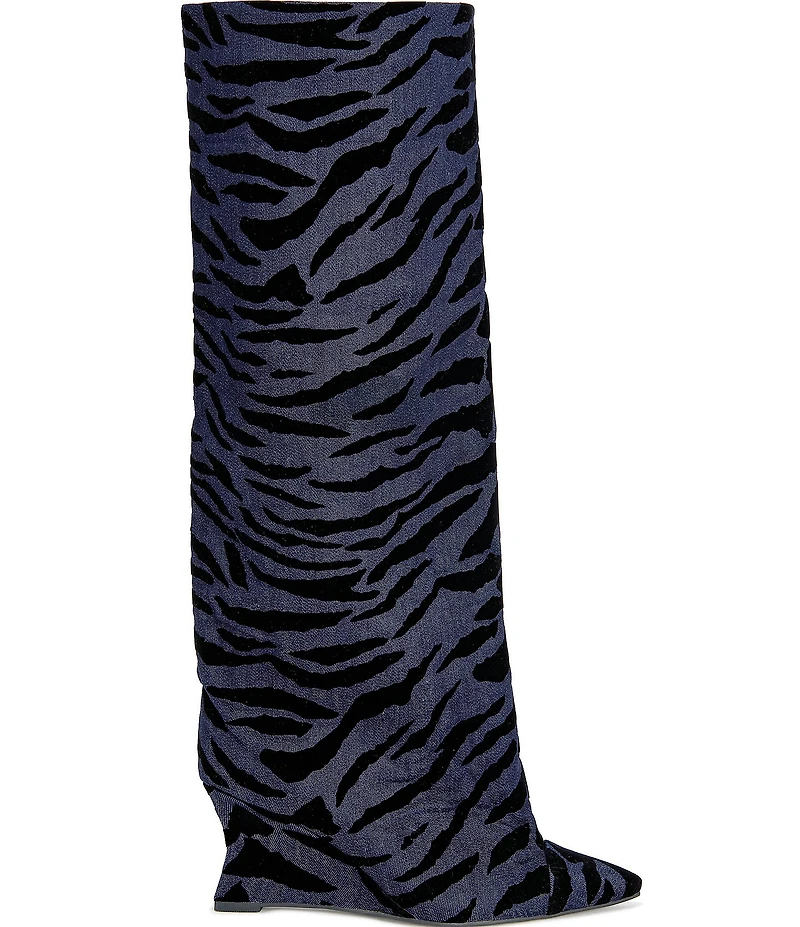 Azalea Wang Kenya Tiger Denim Wedge Tall Boots
