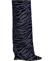 Azalea Wang Kenya Tiger Denim Wedge Tall Boots