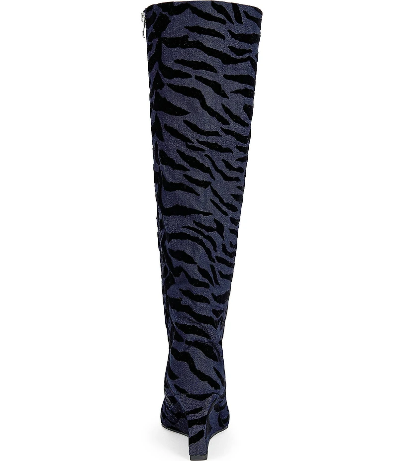 Azalea Wang Kenya Tiger Denim Wedge Tall Boots