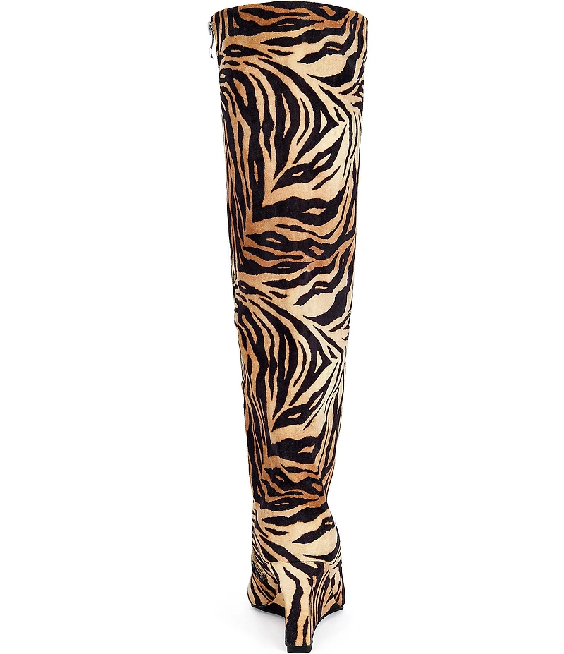 Azalea Wang Kenya Tiger Print Wedge Over the Knee Boots