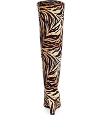 Azalea Wang Kenya Tiger Print Wedge Over the Knee Boots
