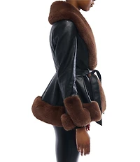Azalea Wang Kenzy Faux Fur Trim Notch Lapel Belted Penny Lane Jacket