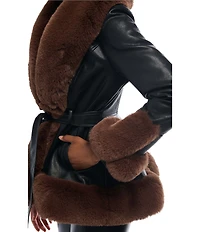 Azalea Wang Kenzy Faux Fur Trim Notch Lapel Belted Penny Lane Jacket