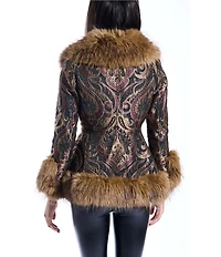 Azalea Wang Kenzy Jacquard Peplum Faux Fur Oversize Shawl Collar Belted Jacket
