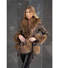Azalea Wang Kenzy Jacquard Peplum Faux Fur Oversize Shawl Collar Belted Jacket