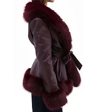Azalea Wang Kenzy Solid Faux Fur Trim Notch Lapel Belted Penny Lane Jacket