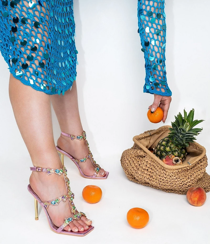 Azalea Wang Khai Multicolor Jewel Ornament Strappy Dress Sandals