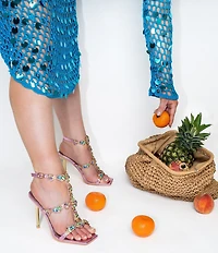 Azalea Wang Khai Multicolor Jewel Ornament Strappy Dress Sandals