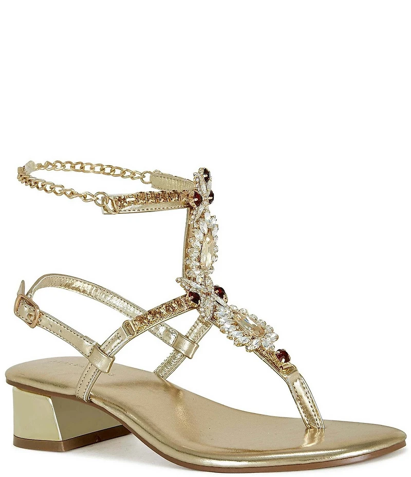 Azalea Wang Kunzite Jewel Embellished Gladiator Thong Dress Sandals