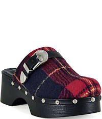 Azalea Wang Latifah Studded Plaid Western Buckle Hardware Platform Clogs