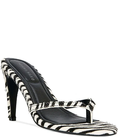 Azalea Wang Lewis Zebra Print Calf Hair Thong Slide Sandals
