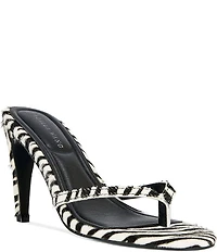 Azalea Wang Lewis Zebra Print Calf Hair Thong Slide Sandals