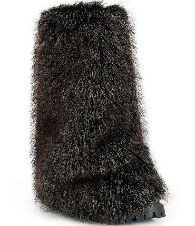 Azalea Wang Lisboa Faux Fur Fold Over Lug Sole Tall Boots