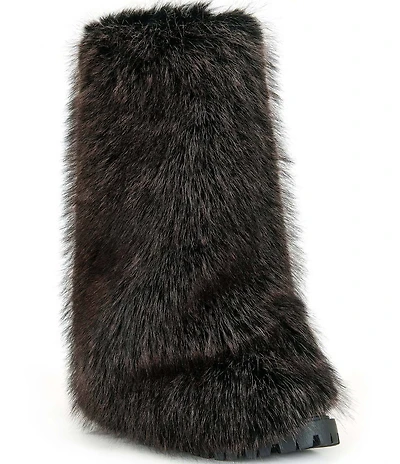 Azalea Wang Lisboa Faux Fur Fold Over Lug Sole Tall Boots