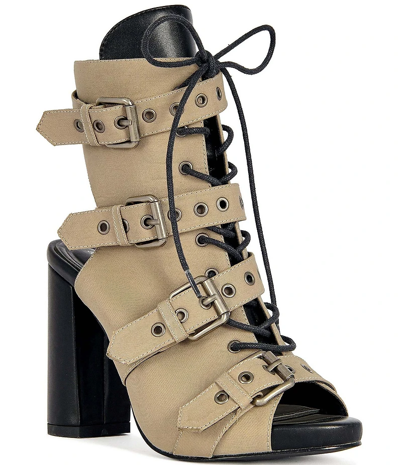 Azalea Wang Loom Lace Up Buckle Straps Peep Toe Booties