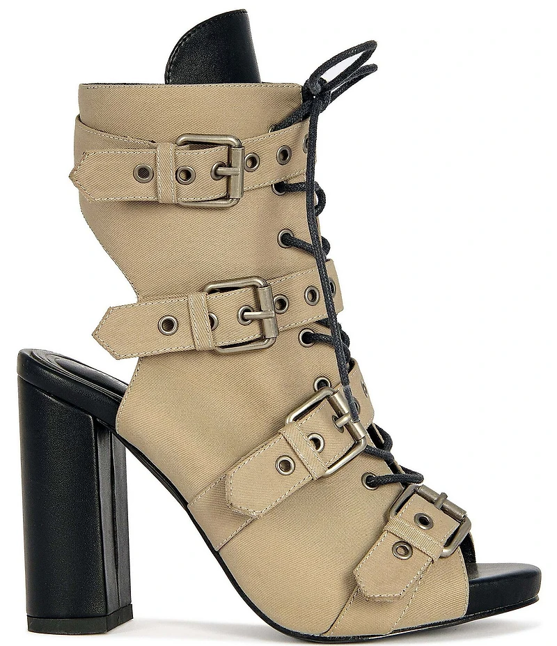 Azalea Wang Loom Lace Up Buckle Straps Peep Toe Booties