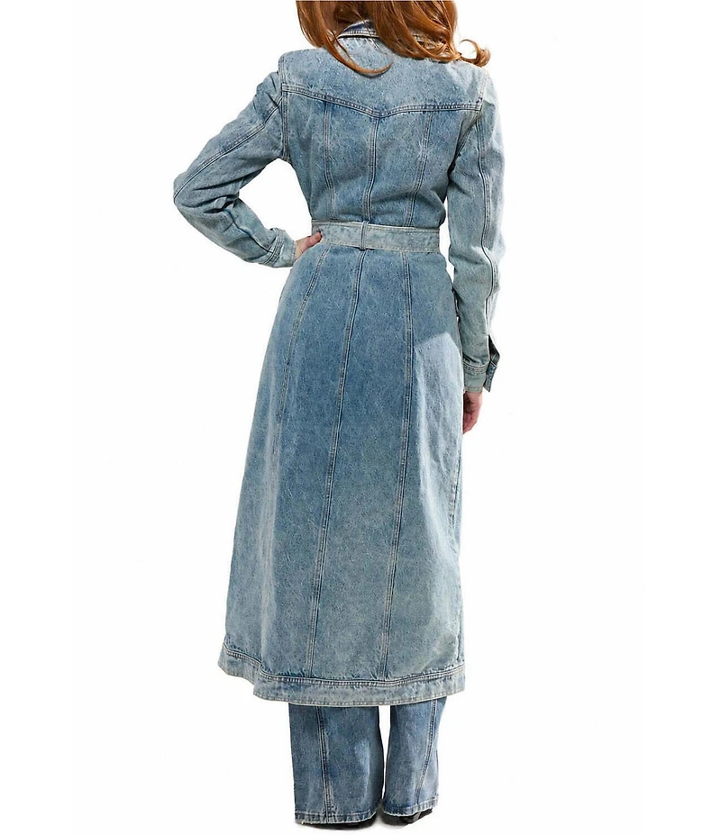 Azalea Wang Lucienne-Light Denim Notch Collar Belted Button Front Trench Coat