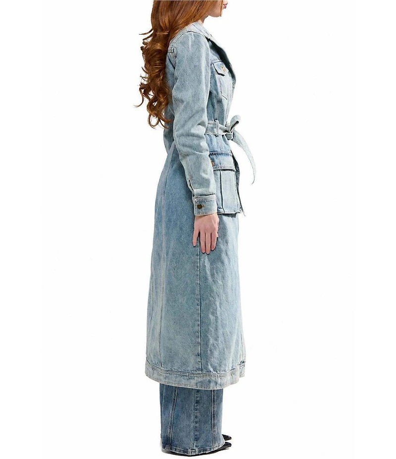 Azalea Wang Lucienne-Light Denim Notch Collar Belted Button Front Trench Coat