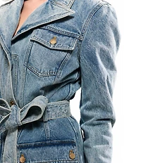 Azalea Wang Lucienne-Light Denim Notch Collar Belted Button Front Trench Coat