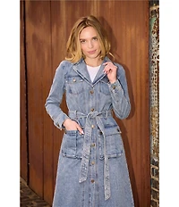 Azalea Wang Lucienne-Light Denim Notch Collar Belted Button Front Trench Coat