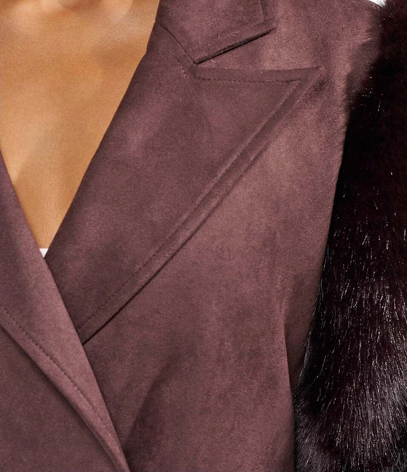 Azalea Wang Lurielle Faux Suede Lapel Neck Faux Fur Long Sleeve Trench Coat