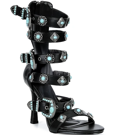 Azalea Wang Macaw Turquoise Buckle Gladiator Dress Sandals
