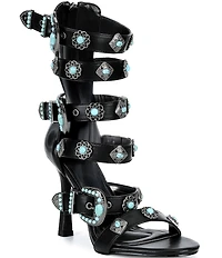 Azalea Wang Macaw Turquoise Buckle Gladiator Dress Sandals