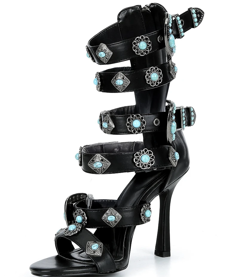 Azalea Wang Macaw Turquoise Buckle Gladiator Dress Sandals