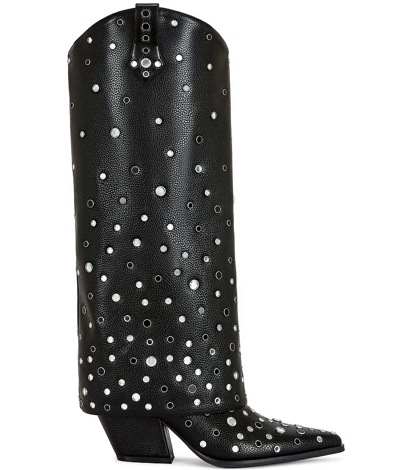Azalea Wang Madlock Rhinestone Grommet Foldover Tall Boots