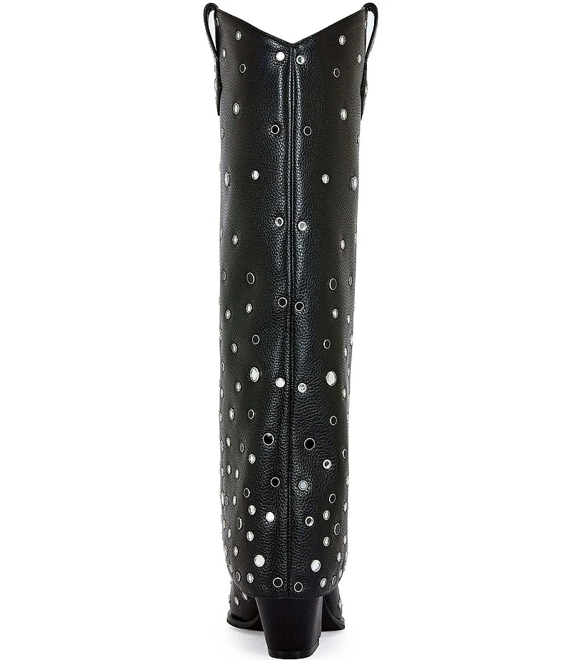 Azalea Wang Madlock Rhinestone Grommet Foldover Tall Boots