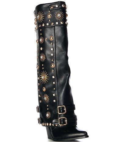 Azalea Wang Mahmoud Ornamented Foldover Boots